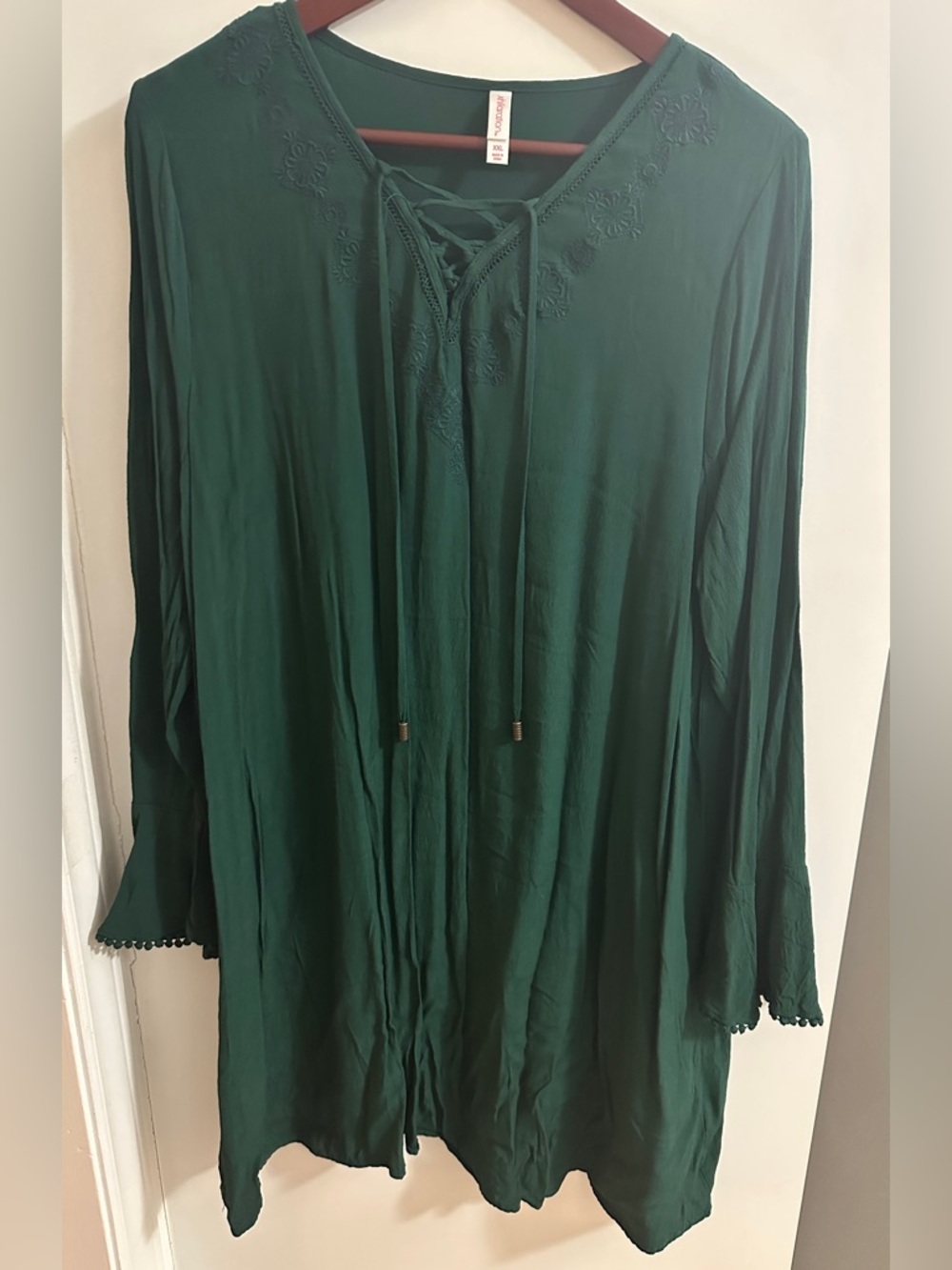 Women’s Lace-Up Tunic Dress in Deep Forest Green